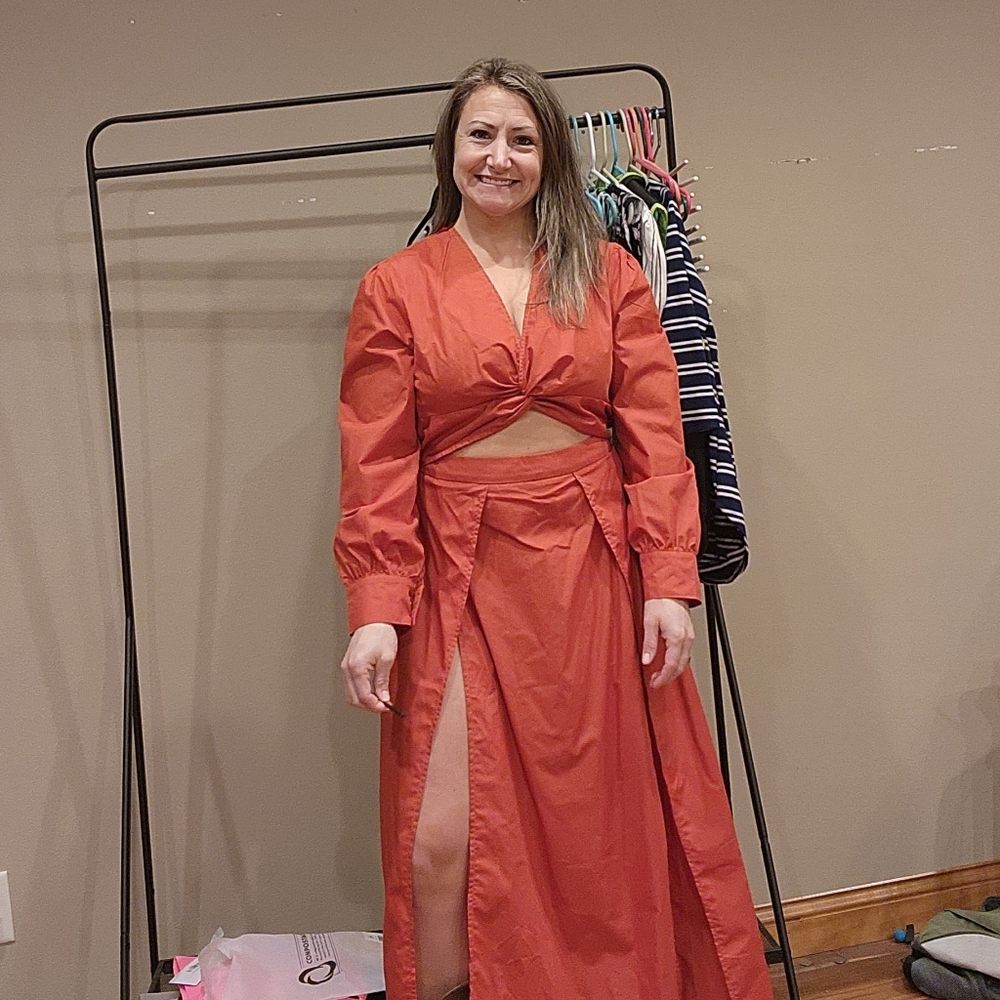 Orange maxi dress v neck with slits on both sides